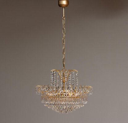 Gold-Plated and Faceted Crystal Chandelier from Rejmyre, Sweden, 1970s-JE-987176