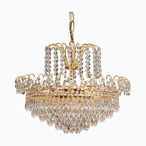 Gold-Plated and Faceted Crystal Chandelier from Rejmyre, Sweden, 1970s-JE-987176