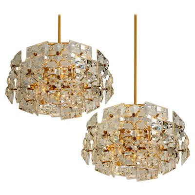 Gold-Plated Brass Crystal Glass Chandeliers from Kinkeldey, 1970s, Set of 2-VDW-1018074