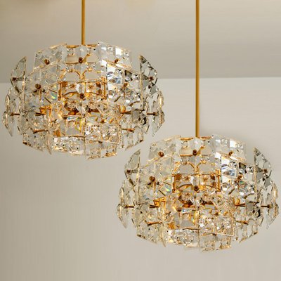 Gold-Plated Brass Crystal Glass Chandeliers from Kinkeldey, 1970s, Set of 2-VDW-1018074