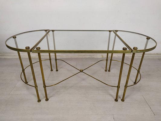 Gold-Plated Brass Ringed Side Tables, 1950s, Set of 3-EAD-1763389