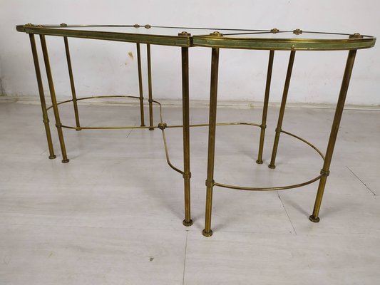 Gold-Plated Brass Ringed Side Tables, 1950s, Set of 3-EAD-1763389