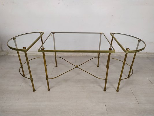 Gold-Plated Brass Ringed Side Tables, 1950s, Set of 3-EAD-1763389