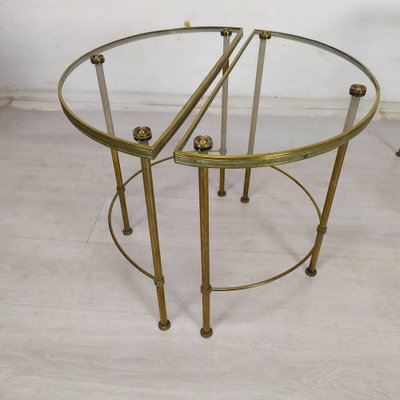 Gold-Plated Brass Ringed Side Tables, 1950s, Set of 3-EAD-1763389