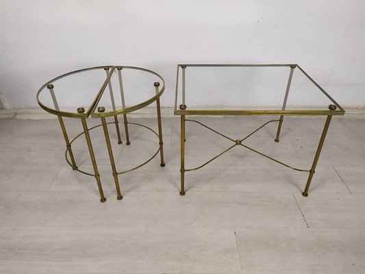 Gold-Plated Brass Ringed Side Tables, 1950s, Set of 3-EAD-1763389