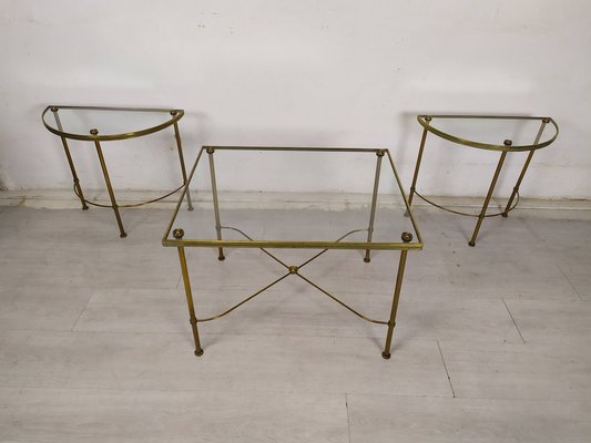 Gold-Plated Brass Ringed Side Tables, 1950s, Set of 3-EAD-1763389