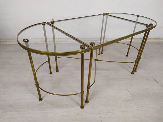 Gold-Plated Brass Ringed Side Tables, 1950s, Set of 3-EAD-1763389