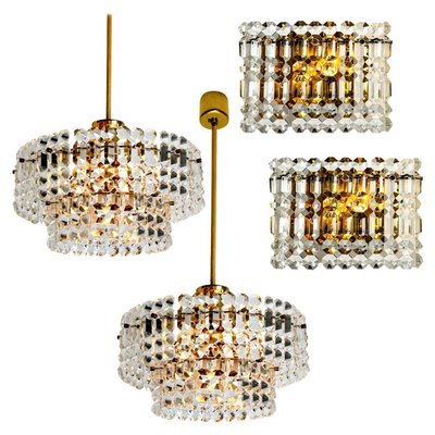 Gold-Plated Crystal Glass Chandeliers for Interna, 1960, Set of 4-VDW-910032