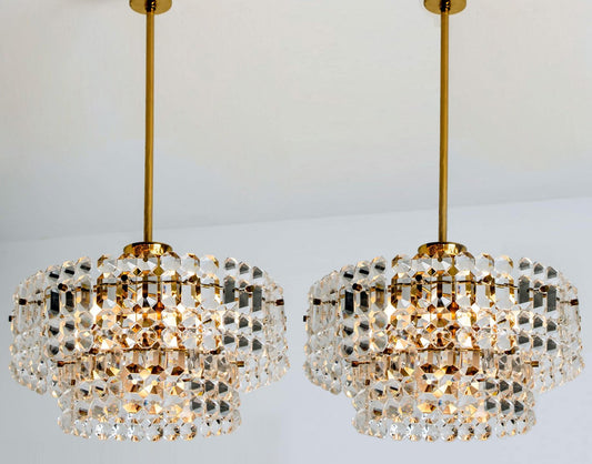 Gold-Plated Crystal Glass Chandeliers for Interna, 1960, Set of 4