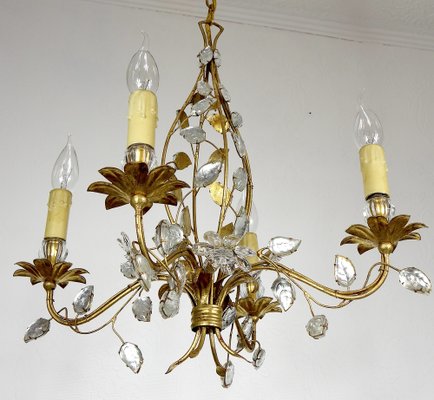 Gold-Plated Metal and Crystal Chandelier from Maison Bagues, 1970s-NGU-1786886