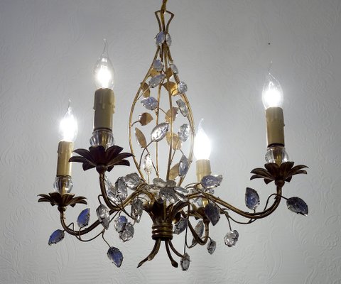 Gold-Plated Metal and Crystal Chandelier from Maison Bagues, 1970s-NGU-1786886