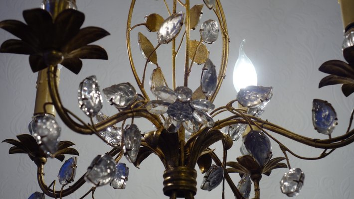 Gold-Plated Metal and Crystal Chandelier from Maison Bagues, 1970s-NGU-1786886