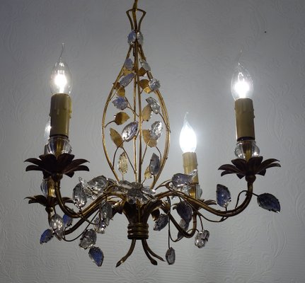 Gold-Plated Metal and Crystal Chandelier from Maison Bagues, 1970s-NGU-1786886