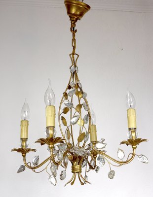 Gold-Plated Metal and Crystal Chandelier from Maison Bagues, 1970s-NGU-1786886