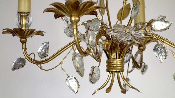 Gold-Plated Metal and Crystal Chandelier from Maison Bagues, 1970s-NGU-1786886