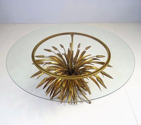 Gold-Plated Metal Coffee Table in Coco Chanel Style, 1960s-FPY-1364586