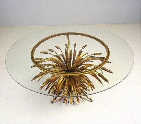 Gold-Plated Metal Coffee Table in Coco Chanel Style, 1960s-FPY-1364586