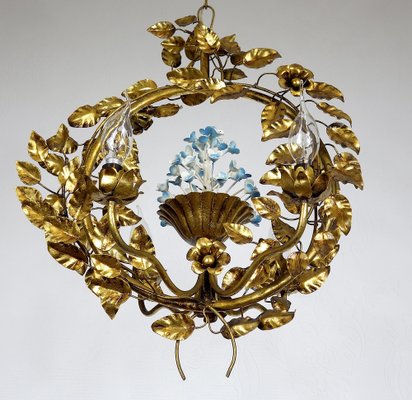 Gold-Plated Metal Flowers Wall Light, 1940s-NGU-1786895