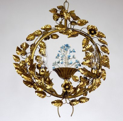 Gold-Plated Metal Flowers Wall Light, 1940s-NGU-1786895