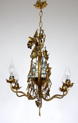 Gold-Plated Metal Flowers Wall Light, 1940s-NGU-1786895