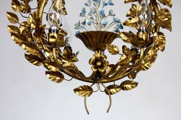 Gold-Plated Metal Flowers Wall Light, 1940s-NGU-1786895