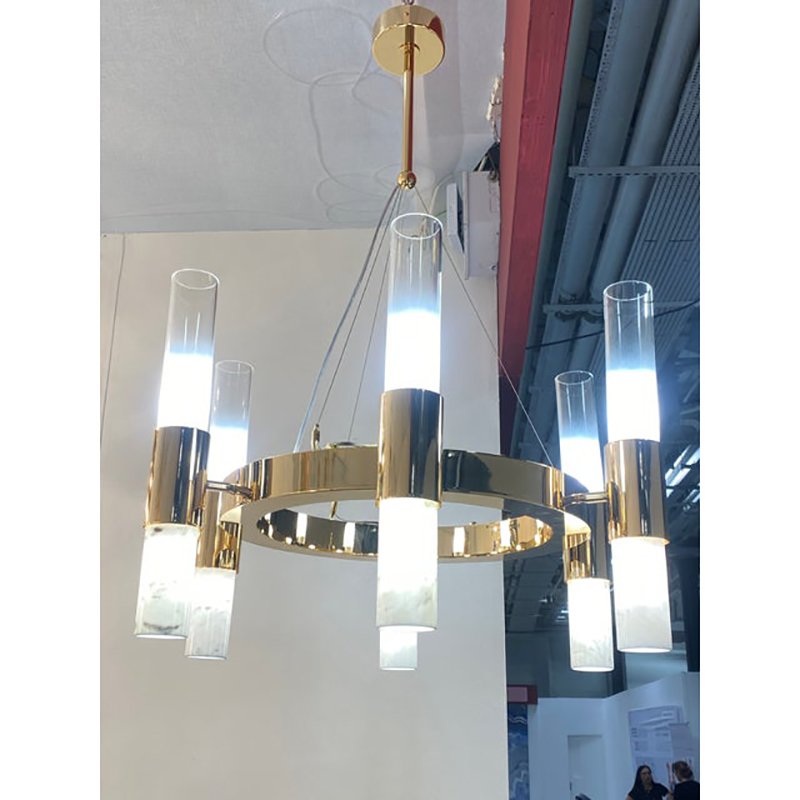 Gold Ring Chandelier with Gradient White and Carrara Marble Glasses by Simoeng