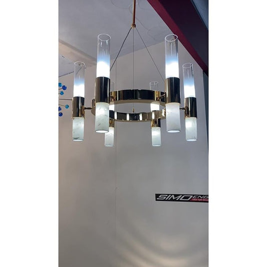 Gold Ring Chandelier with Gradient White and Carrara Marble Glasses by Simoeng