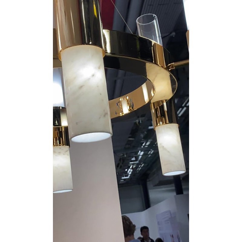 Gold Ring Chandelier with Gradient White and Carrara Marble Glasses by Simoeng