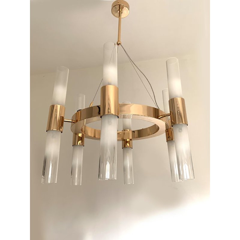 Gold Ring Chandelier with Gradient White Glass by Simoeng