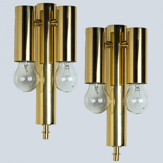 Gold Rod Glass and Brass Wall Sconce in style of Sciolari, 1960s, Set of 2