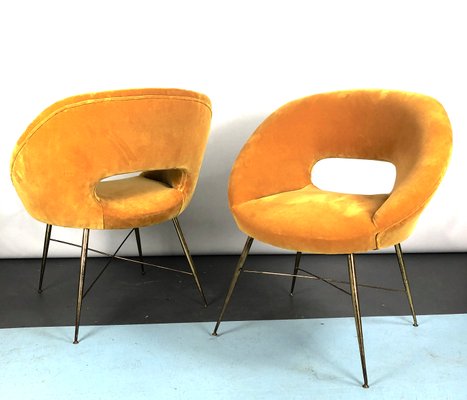 Gold Velvet Armchairs by Silvio Cavatorta, 1950s, Set of 2-OT-993974