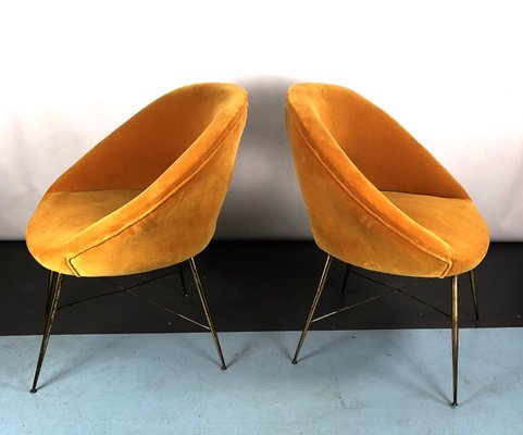 Gold Velvet Armchairs by Silvio Cavatorta, 1950s, Set of 2-OT-993974