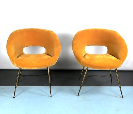 Gold Velvet Armchairs by Silvio Cavatorta, 1950s, Set of 2-OT-993974