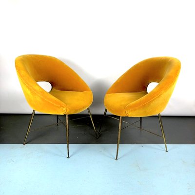 Gold Velvet Armchairs by Silvio Cavatorta, 1950s, Set of 2-OT-993974