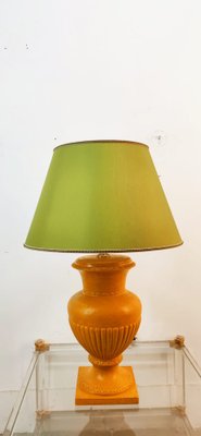 Gold Yellow Ceramic Table Lamp with Green Lampshade-QLH-1768780