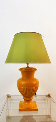 Gold Yellow Ceramic Table Lamp with Green Lampshade-QLH-1768780