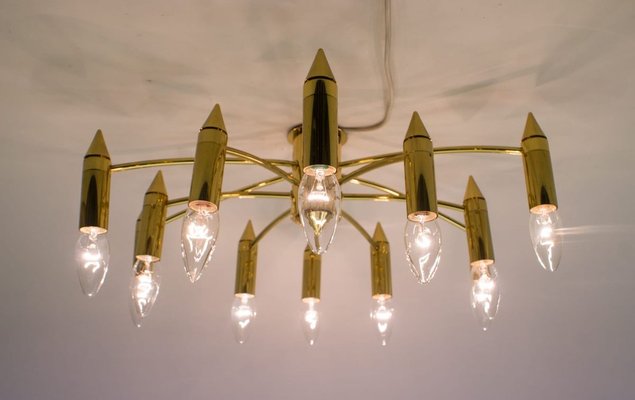 Golden 12-Arm Sputnik Ceiling Lamp, 1970s-KQB-626356