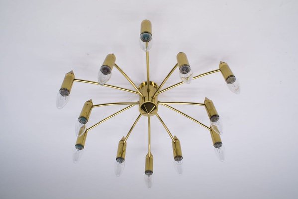 Golden 12-Arm Sputnik Ceiling Lamp, 1970s-KQB-626356