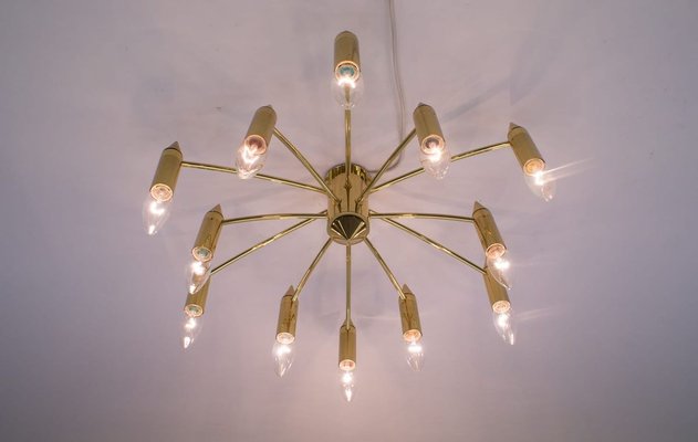 Golden 12-Arm Sputnik Ceiling Lamp, 1970s-KQB-626356