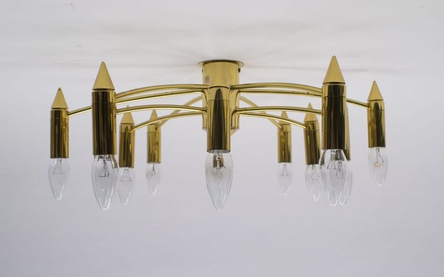 Golden 12-Arm Sputnik Ceiling Lamp, 1970s-KQB-626356