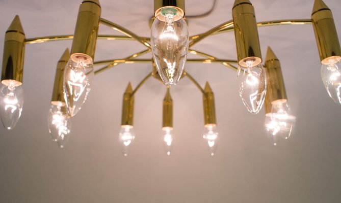 Golden 12-Arm Sputnik Ceiling Lamp, 1970s-KQB-626356