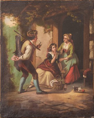 Golden Age Style Courtship Scene, Oil on Canvas-AOI-1115634