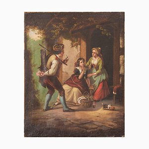 Golden Age Style Courtship Scene, Oil on Canvas-AOI-1115634