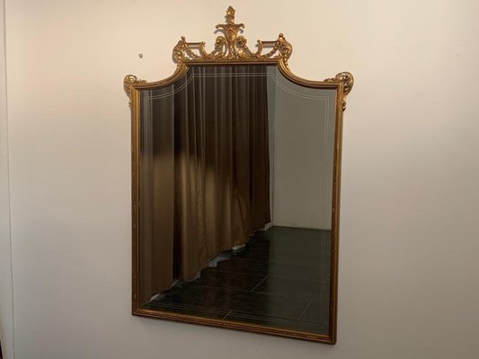 Golden Back Mirror with Parallel Lines, 1950s-IJR-1410927