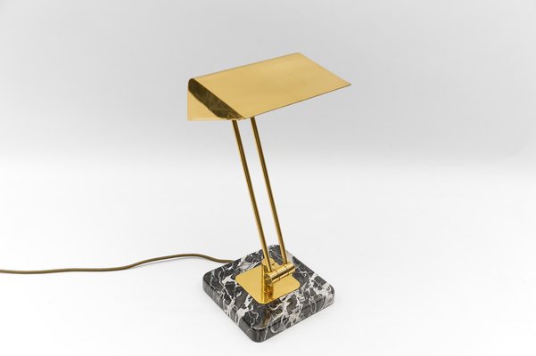 Golden Bankers Table Lamp on Marble Foot, 1960s-KQB-1767420