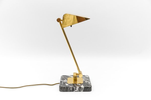 Golden Bankers Table Lamp on Marble Foot, 1960s-KQB-1767420