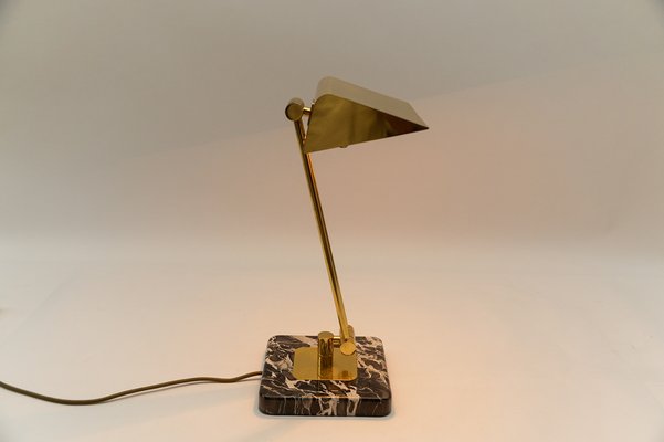 Golden Bankers Table Lamp on Marble Foot, 1960s-KQB-1767420