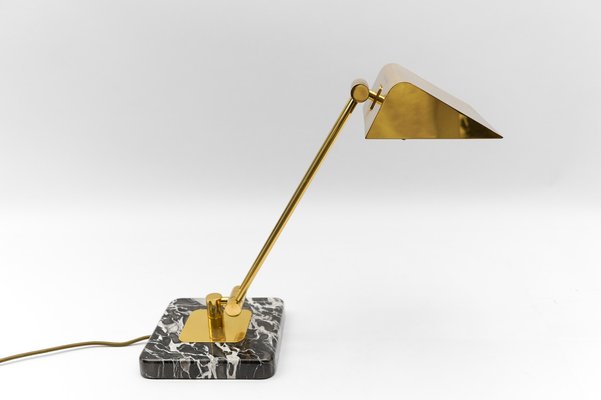 Golden Bankers Table Lamp on Marble Foot, 1960s-KQB-1767420