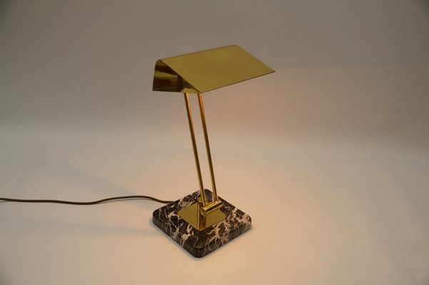 Golden Bankers Table Lamp on Marble Foot, 1960s-KQB-1767420