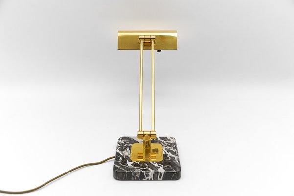 Golden Bankers Table Lamp on Marble Foot, 1960s-KQB-1767420